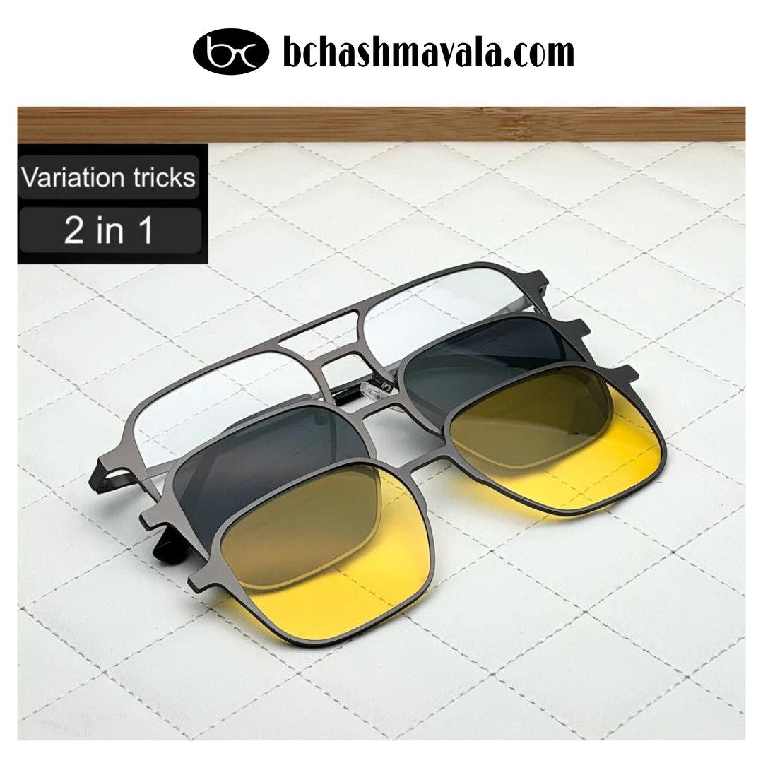 Black Square metal magnetic clip-on eyeglasses bchashmavala