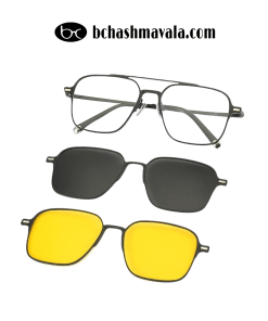 Black Square metal magnetic clip-on eyeglasses | bchashmavala